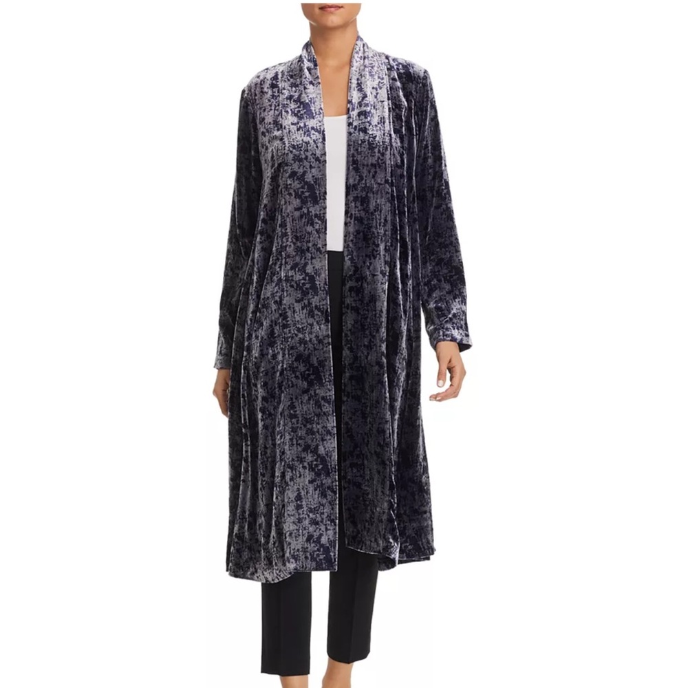 Eileen Fisher Silk Blend Crushed Velvet Long Duster Cardigan